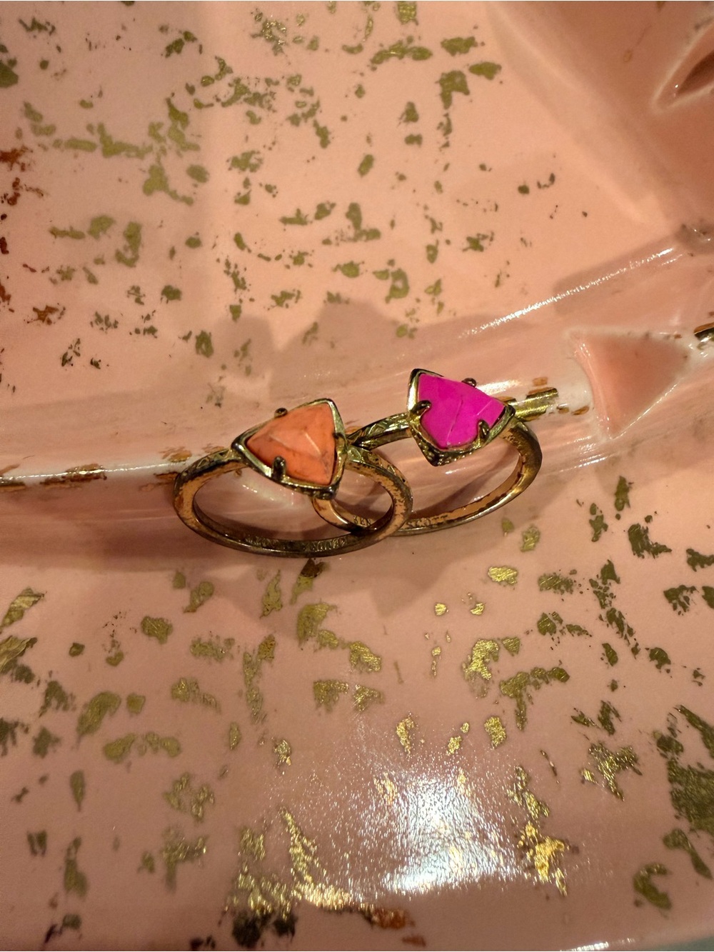 Kendra Scott Gold-Tone Triangle Stone Ring Set stack - Pink & Peach